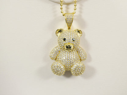 Real 925 Sterling Silver Teddy Bear Pendent and 2mm 20 Inch Moon Cut Chain