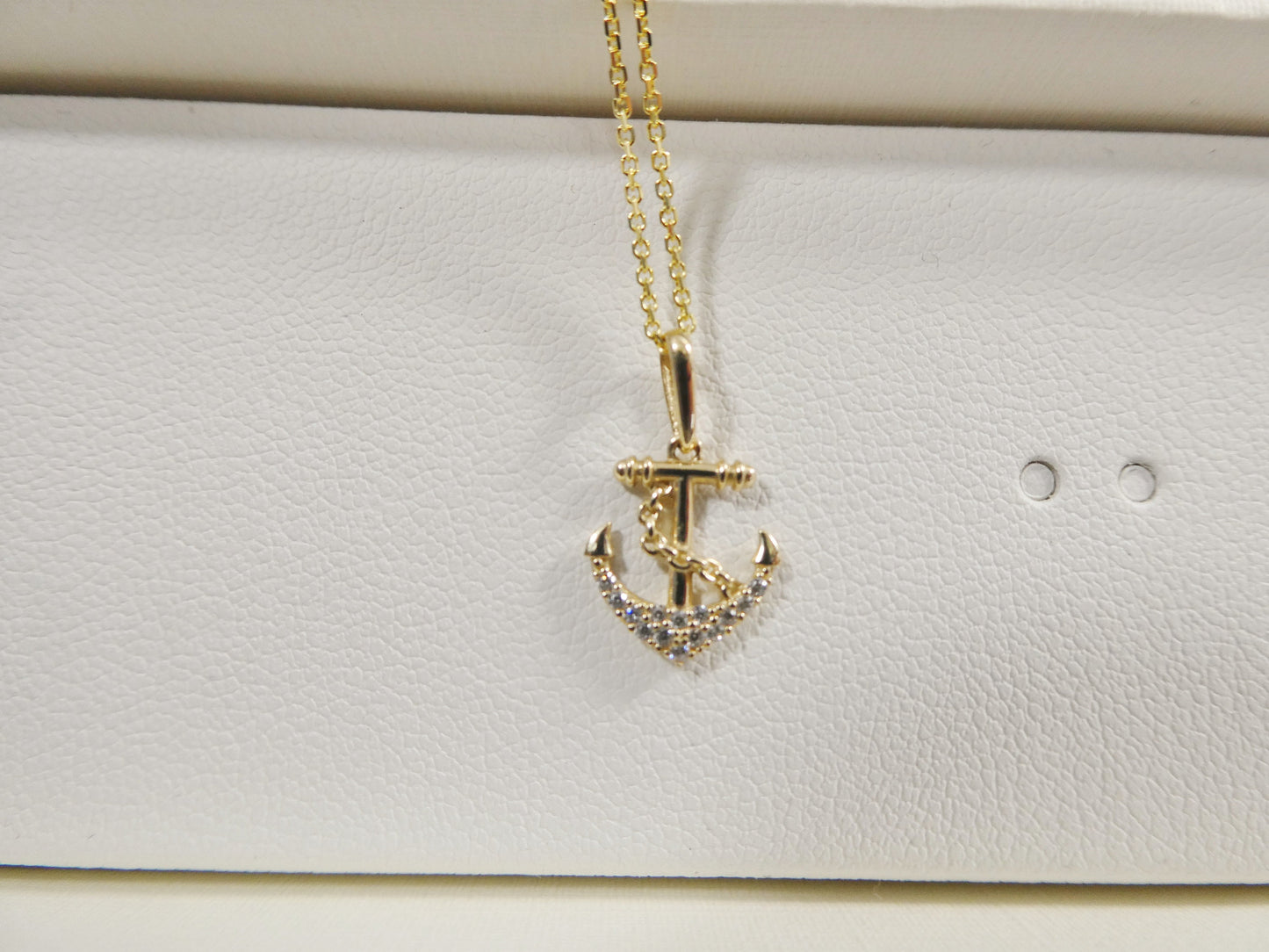 14k real solid yellow gold anchor pendent and cable necklace