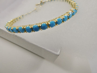 7 Inch 3mm/ 4mm Real 925 Sterling Silver Turquois Tennis Bracelet