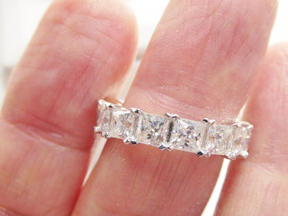 Real 925 Sterling Silver Solitaire Moissanite Anniversary Eternity Ladies Band