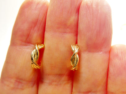 Real 10k Solid Yellow Gold Design Huggie Earrings