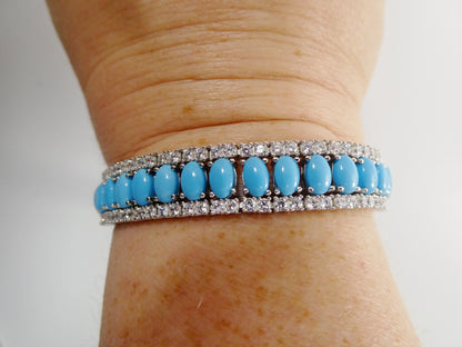 7/ 7.5 Inch Real 925 Sterling Silver Turquoise Tennis Bracelet