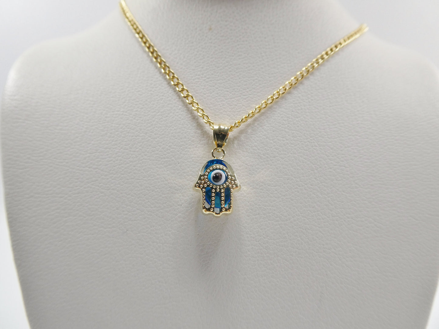 real 14k solid yellow gold 16 inch curb chain and evil eye pendent charm