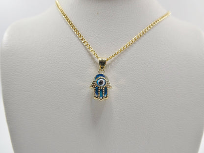 Real 14k Solid Yellow Gold 16 Inch Curb Chain and Evil Eye Pendent Charm