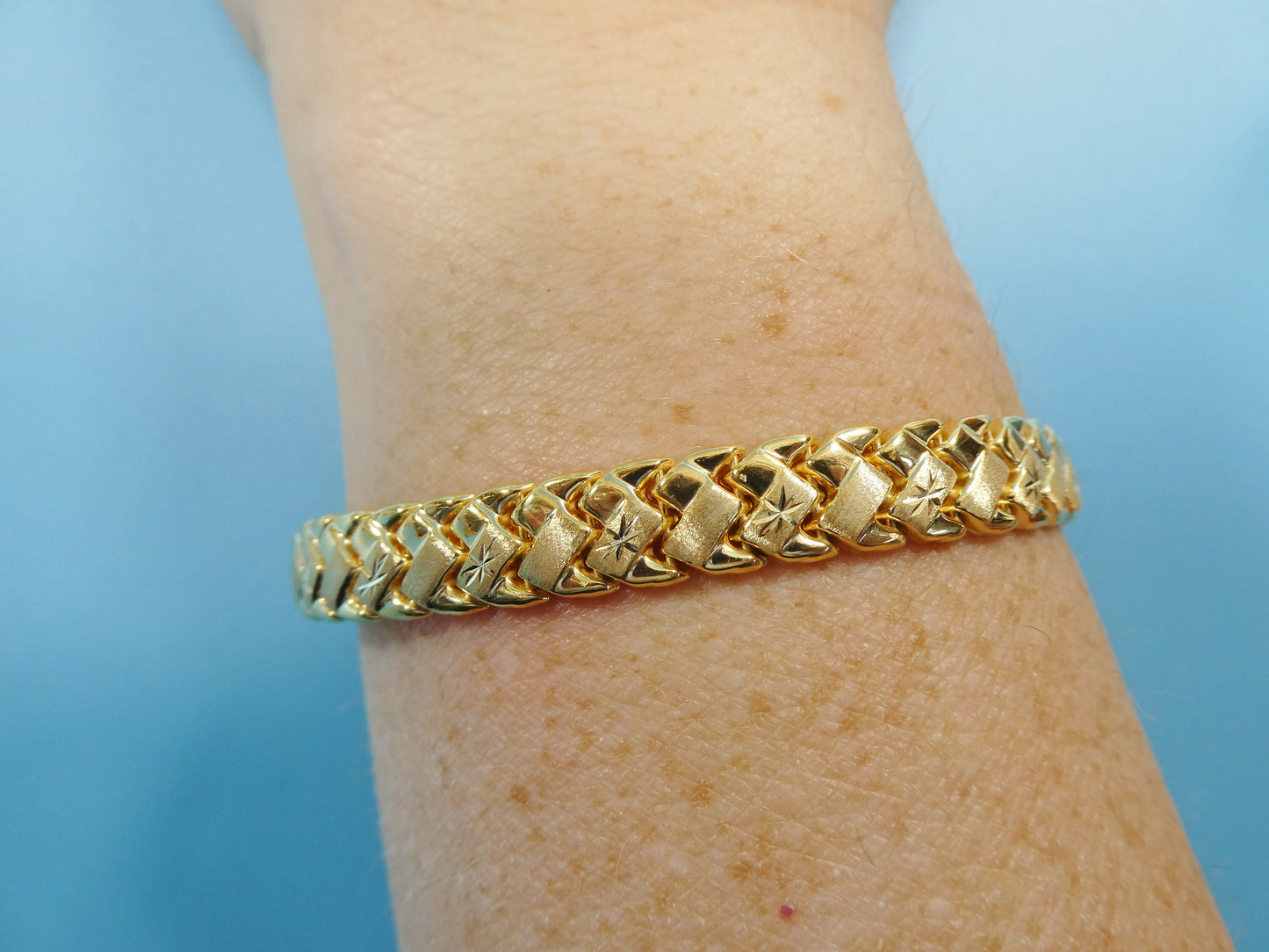 8 inch basket STAMPATO bracelet all yellow color tone14k yellow gold color finish over real 925 sterling silver