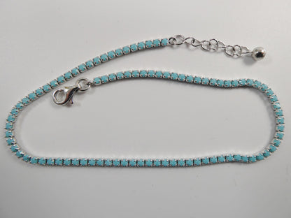 Turquoise Anklet With Extension Tennis Bracelet Real 925 Sterling Silver
