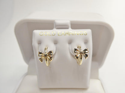 Real 10k Solid Yellow Gold Designer Bow Hoop Huggie Earrings