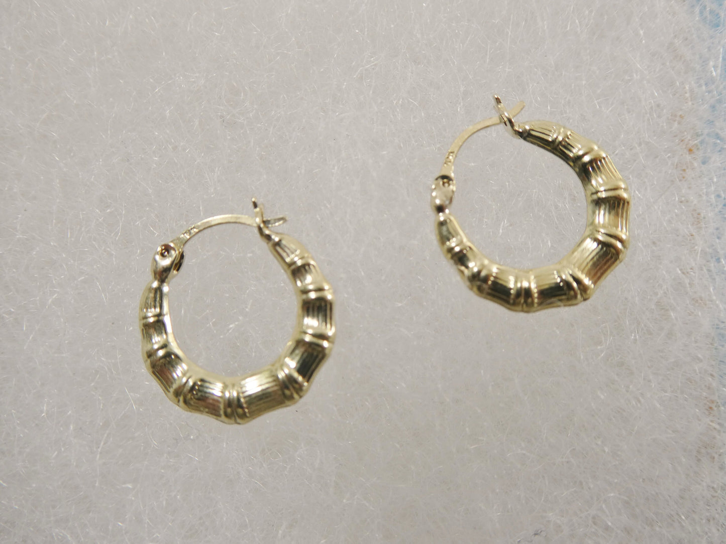 10k real solid yellow gold 14MM bamboo baby hoop earrings