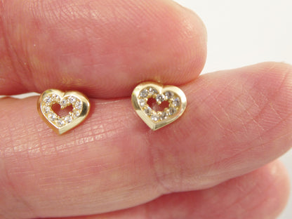 Real 10k Solid Yellow Gold Small Heart Push Post Stud Earrings