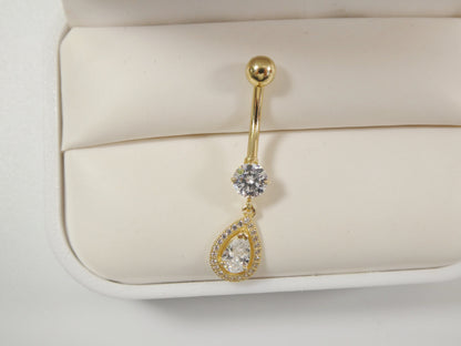 14k Real Solid Yellow Gold Tear Drop Design Belly Button Ring Piercing