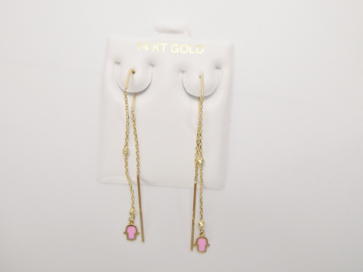14k real solid yellow gold hamsa hand  long dangling earrings