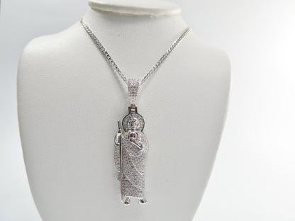 Real 925 Sterling Silver 18 Inch Curb Chain and Saint Jude Pendent Charm