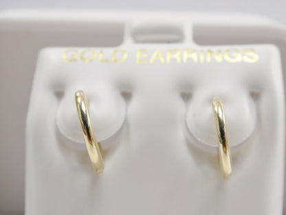 Real 10k Solid Yellow Gold 12mm High Polish Plain Hoop Huggie Earrings