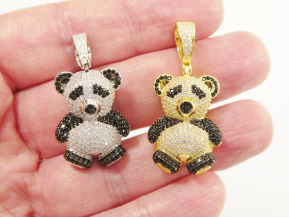 Real 925 Sterling Silver Teddy Bear Pendent and 2mm Moon Chain