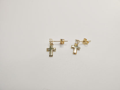Real 10k Solid Yellow Gold Cross Dropping Push Post Earrings