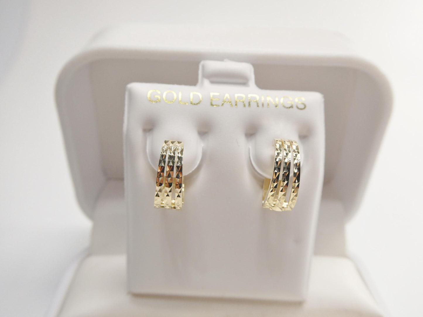 real 10k solid yellow gold designer diamond cut hoop huggie earrings
