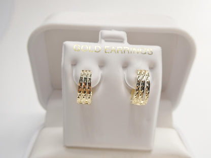 Real 10k Solid Yellow Gold Designer Diamond Cut Hoop Huggie Earrings