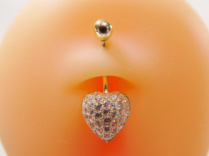 14k Real Solid Yellow Gold Heart Belly Button Ring Piercing