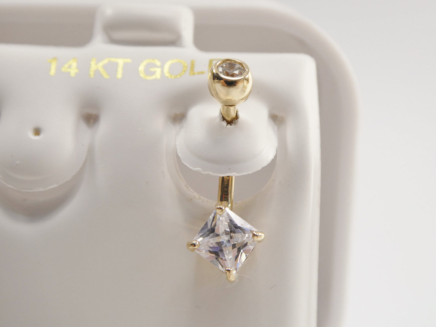 14k real solid yellow gold 5mm square stone belly button ring piercing