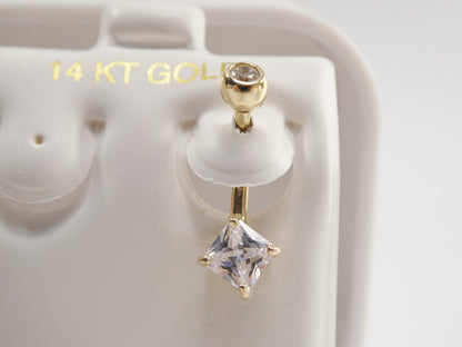 14k Real Solid Yellow Gold 5mm Square Stone Belly Button Ring Piercing