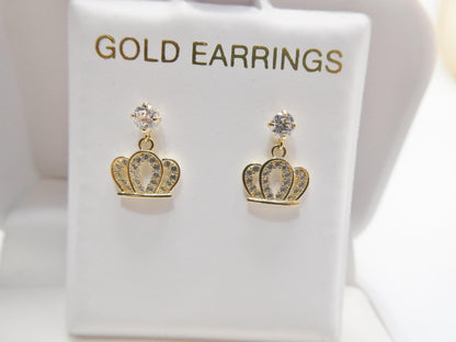 Real 10k Solid Yellow Gold Crown Push Post Earrings