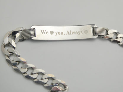 8.5 Inch Real 925 Sterling Silver Solid Curb Men ID Bracelet