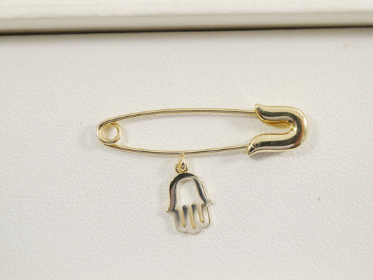 14k real solid yellow gold new born hamsa pin brooches