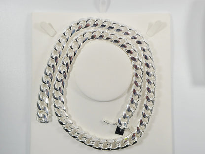 Real 12mm 925 Sterling Silver Miami Semi Solid Link Chain Box Lock Clasp