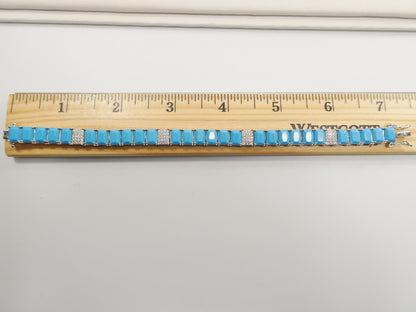 7 inch Real 925 Sterling Silver Rectangle Turquoise Tennis Bracelet