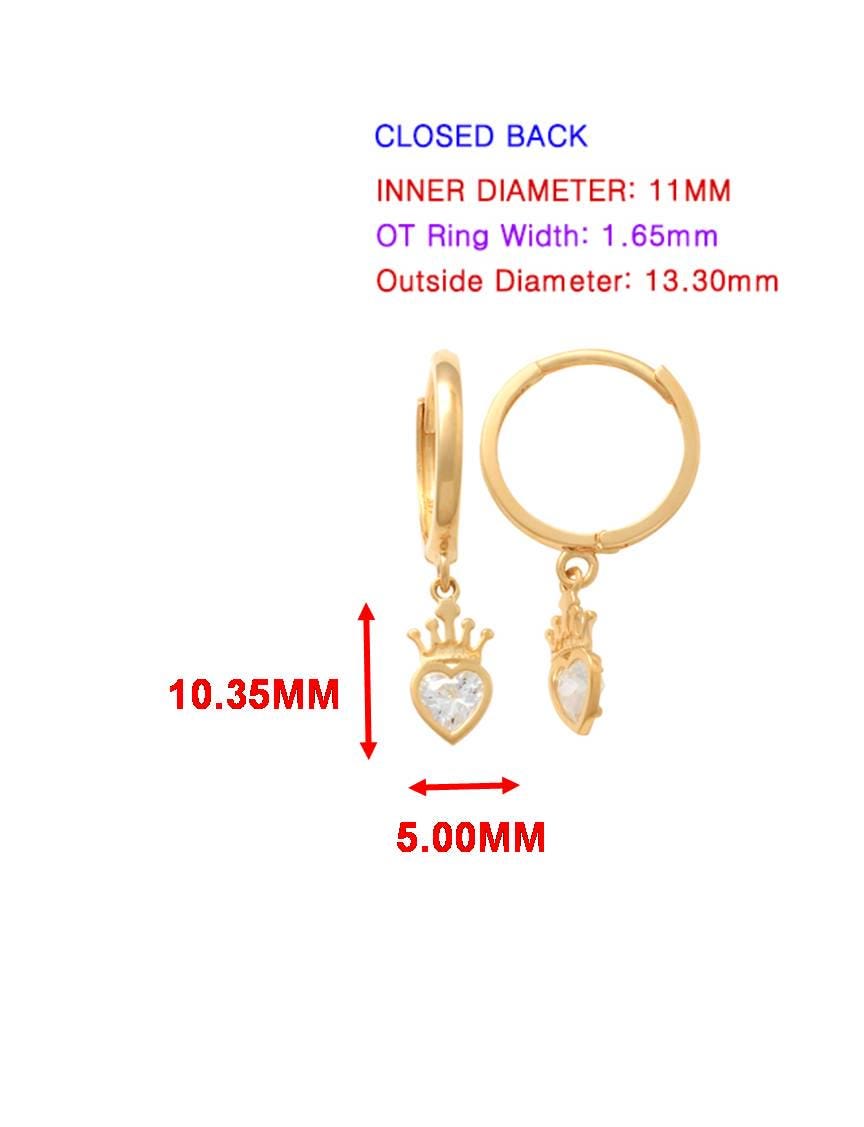 real 10k solid yellow gold crown hoop huggie earrings