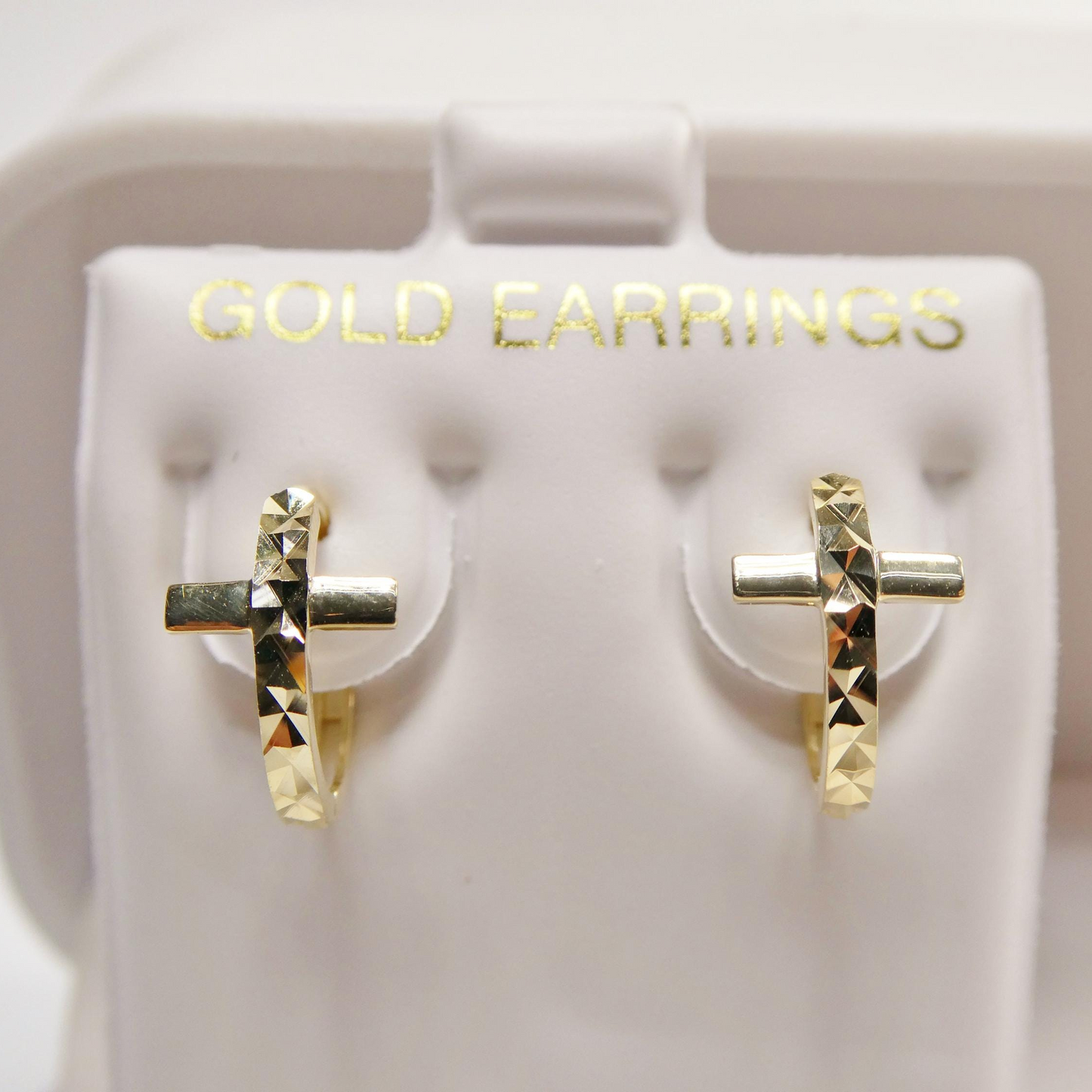 Real 10k Solid Yellow Gold Cross Hoop Huggie Earrings