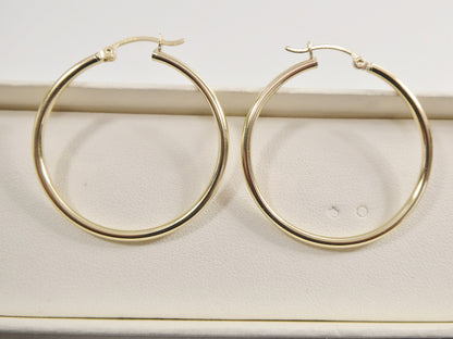 Real 10k Solid Yellow Gold Plain High Polish 35mm Hoop Earrings