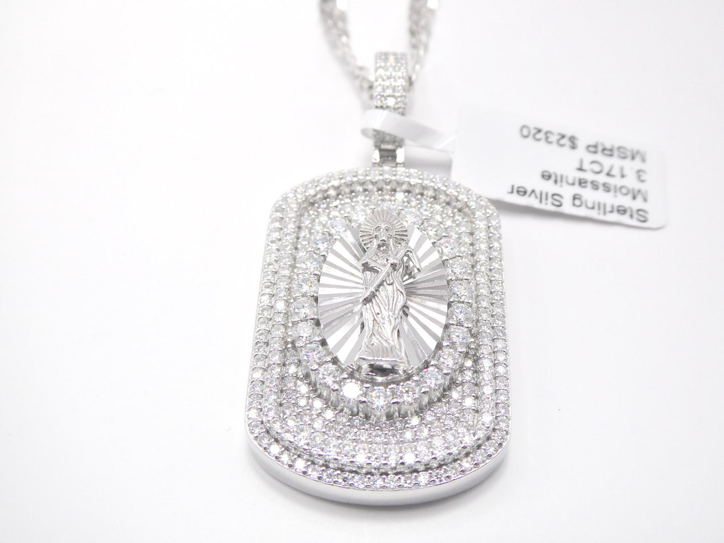 Sterling Silver Santa Muerte Medallion with Moissanite stone