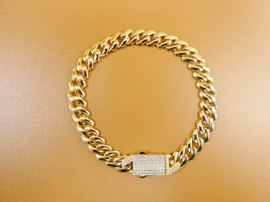 8 inch 14k yellow gold color Monaco bracelet over real solid 925 sterling silver