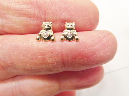 10k real solid gold teddy bear push back earrings