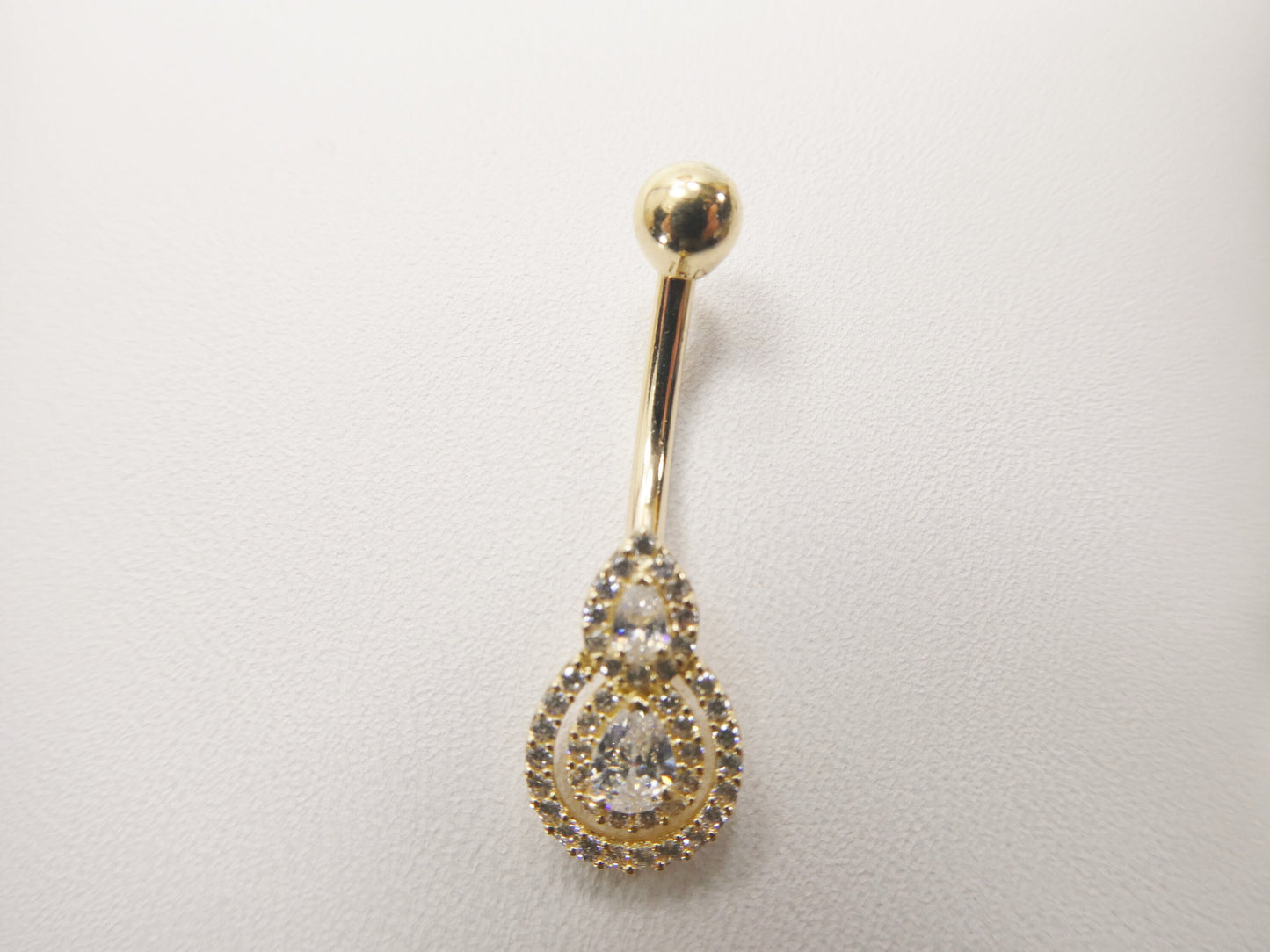 14k real solid yellow gold  teardrop belly button ring piercing