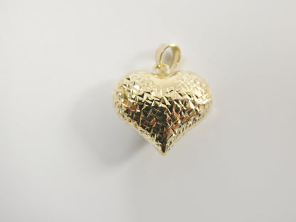 14k Real Solid Yellow Gold Full Diamond Cut Heart Charm Pendent
