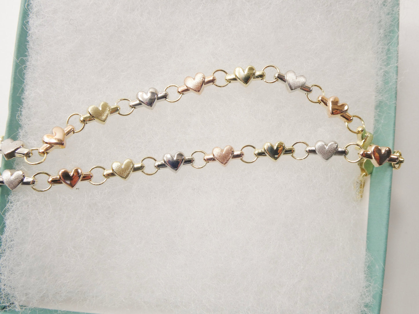 real 10k solid yellow gold 5.5/ 6.5 inch children/women xo heart tri color bracelet
