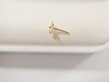14k Real Solid Yellow Gold Polish Flower Stud Nose Ring
