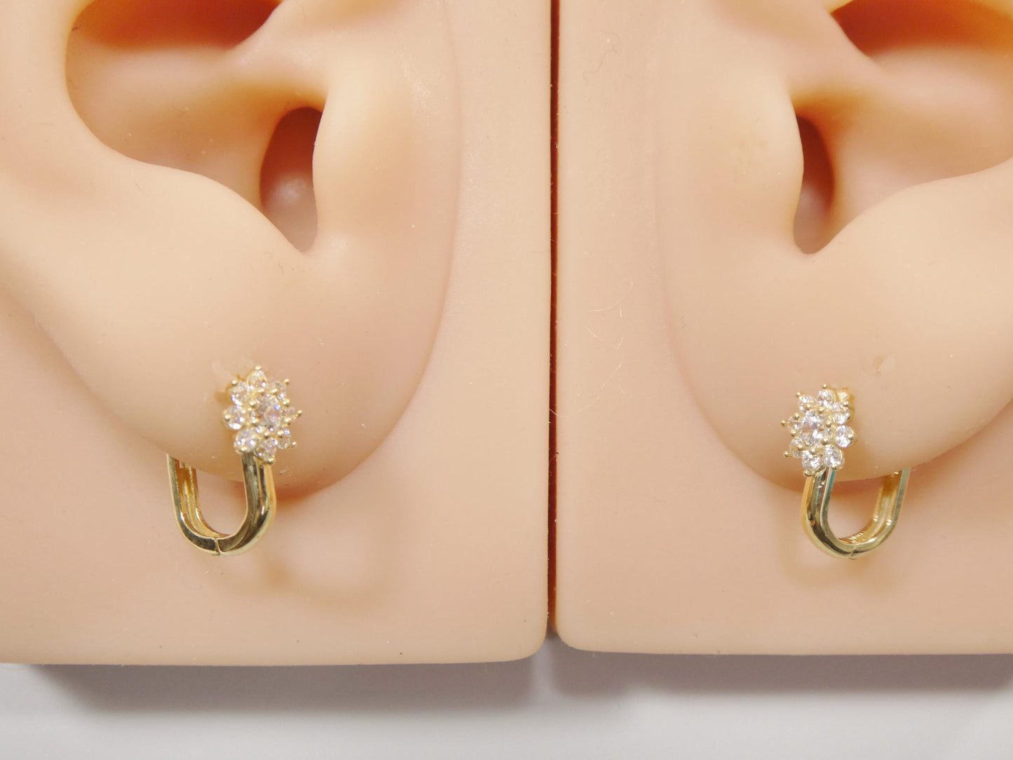 real 10k solid yellow gold cz earring / cartilage daith hoop huggie earrings