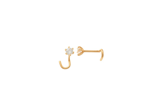 14k real solid yellow gold 3mm stone twist nose ring