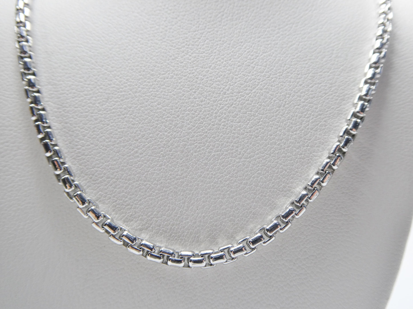 Sterling Silver 3MM Round Box Chain - 14k White Gold Finish