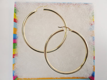 Real 10k Solid Yellow Gold Plain High Polish 50mm Hoop Huggie Earrings