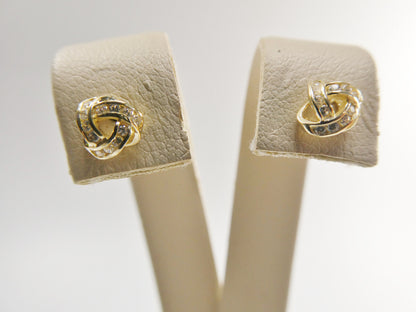 Real 10k Solid Yellow Gold Push Post Full Stone Setting Love Knot Stud Earrings