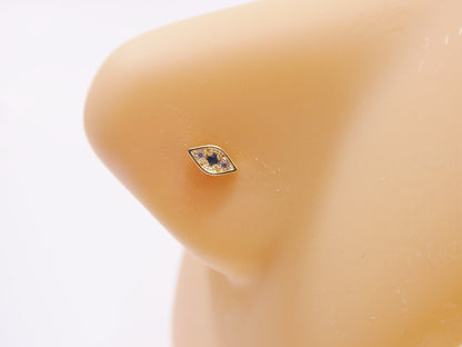 14k Real Solid Yellow Gold Evil Eye Nose Ring