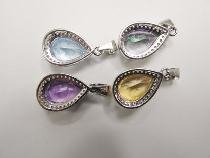 Real 925 Sterling Silver 18 Inch Flat Chain and Genuine <ystic Teardrop Pendent Charm