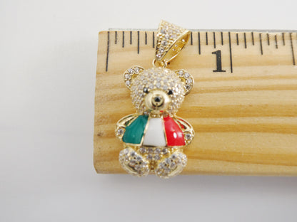 14k Real Solid Yellow Gold Mexcio Flag Teddy Bear Charm Pendent