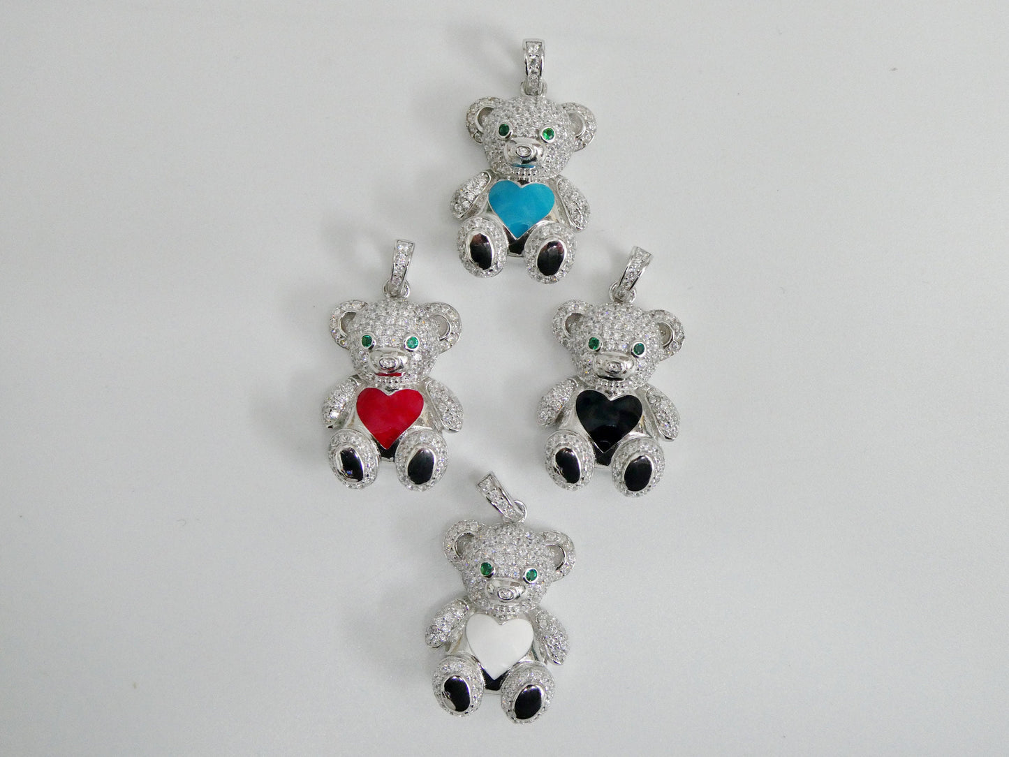 925 sterling silver enamel color teddy bear set chain and pendent