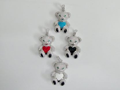 925 Sterling Silver Enamel Color Teddy Bear Set Chain and Pendent