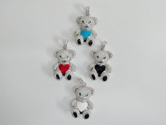 925 sterling silver enamel color teddy bear set chain and pendent